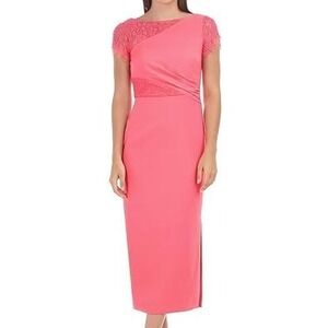 JS Collections Tea Length‎ Dress Womens 4 Lisette Camellia Lace Formal Evening